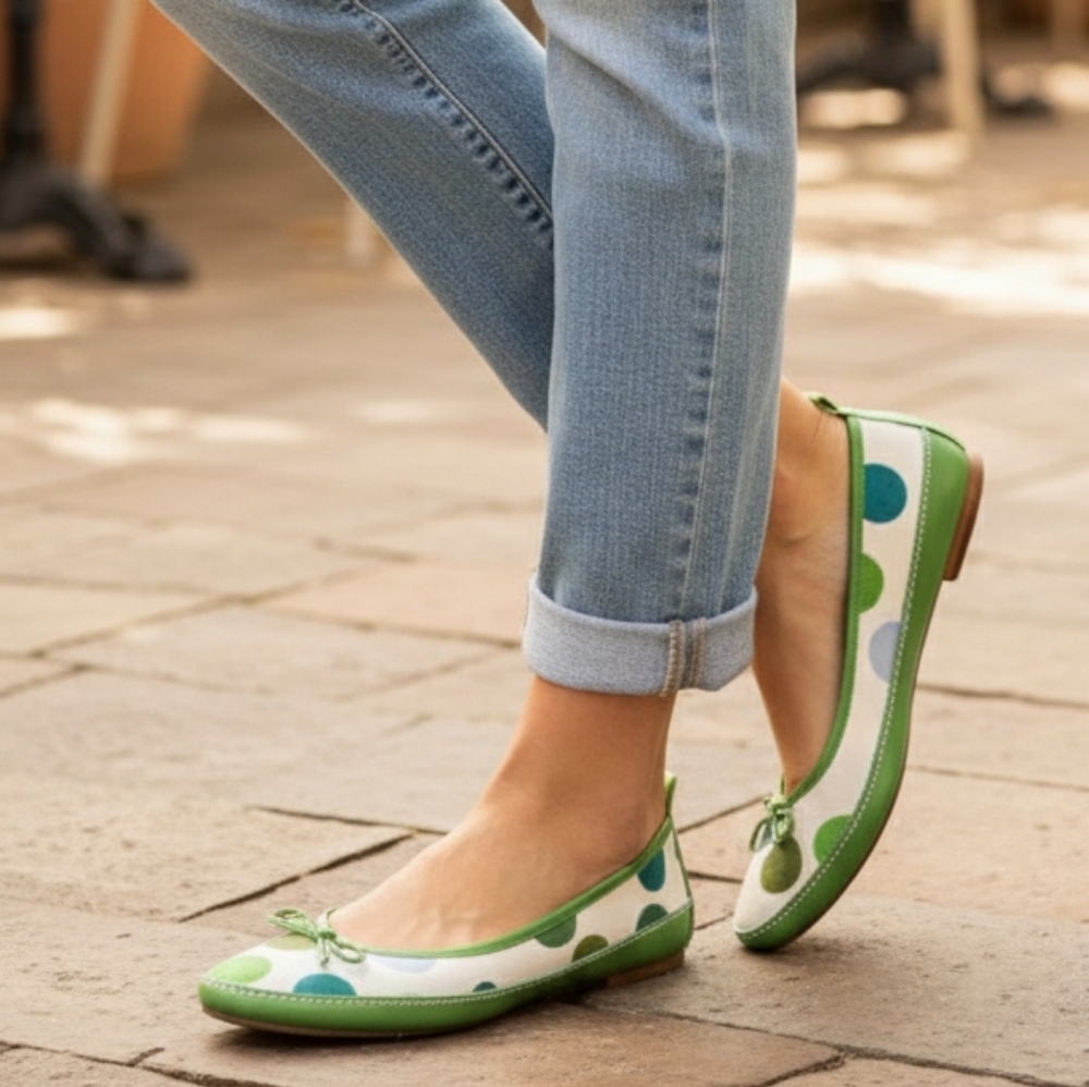 Coach Polkadot Green Canvas Leather  Almond Toe Slip-on Shoes Size 6.5 - Picture 11 of 16